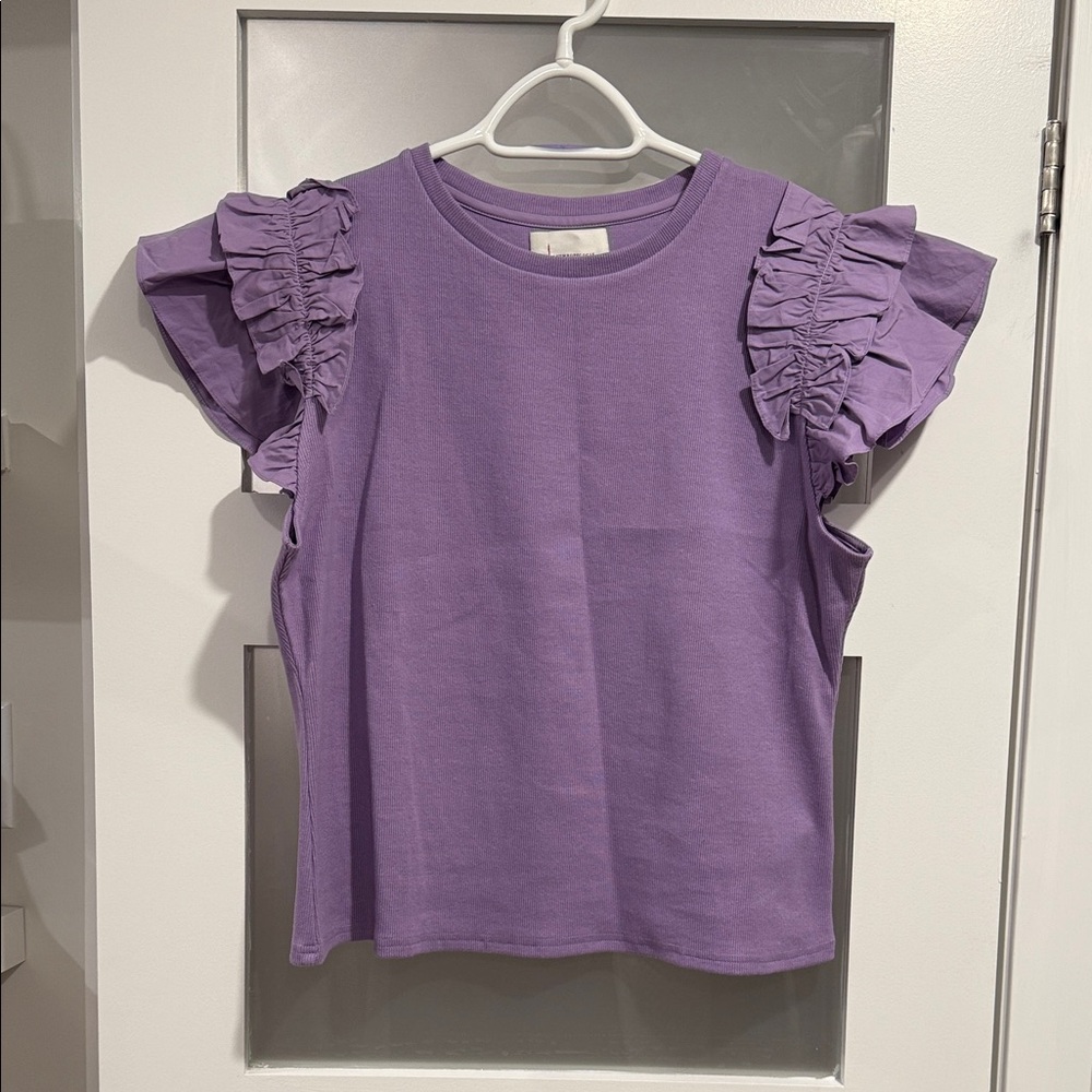 Anthropologie Lilac Ruffle Sleeve Tee